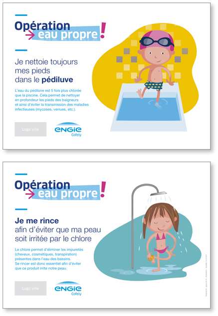 llustration de l'affichage "Opération eau propre" dans les piscines