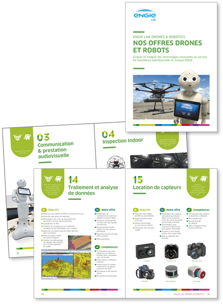 Conception et mise en page du catalogue "Nos offres Drones et Robots" de ENGIE Lab